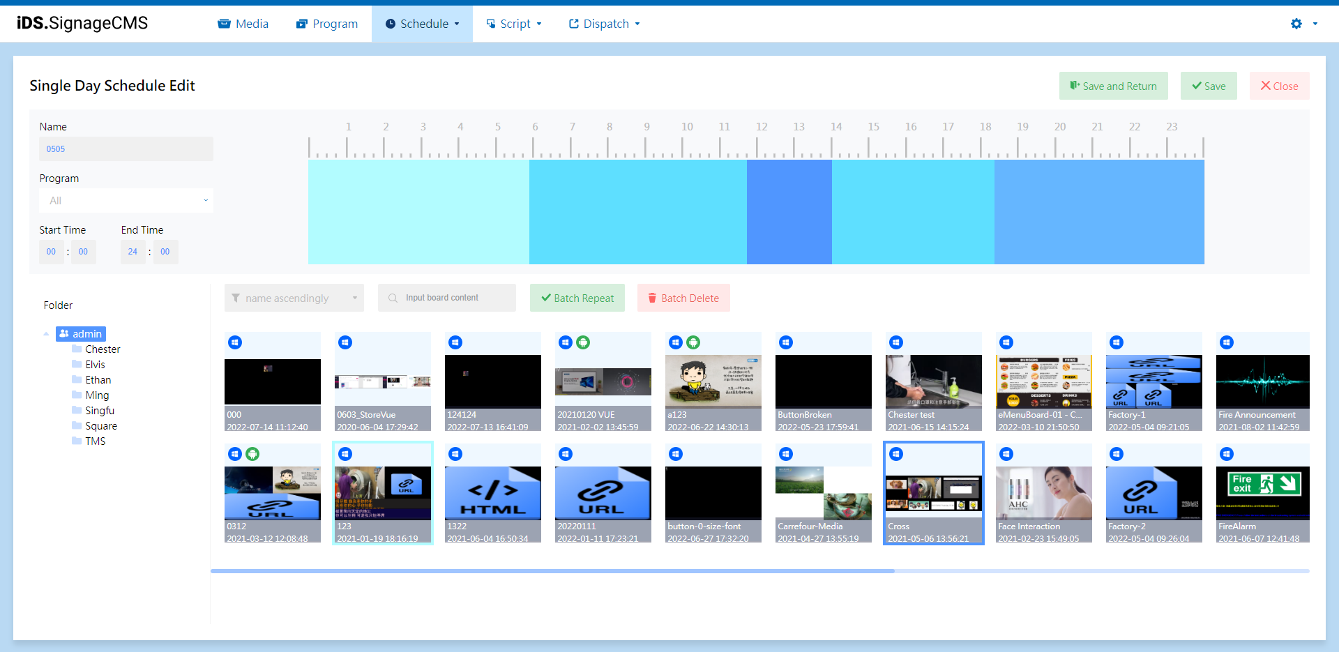 SignageCMS daily schedule